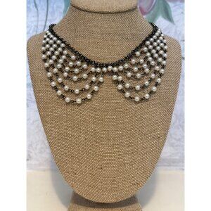 Woven Faux Pearl Beaded Collar Necklace with Lobster Claw Clasp Adjustable